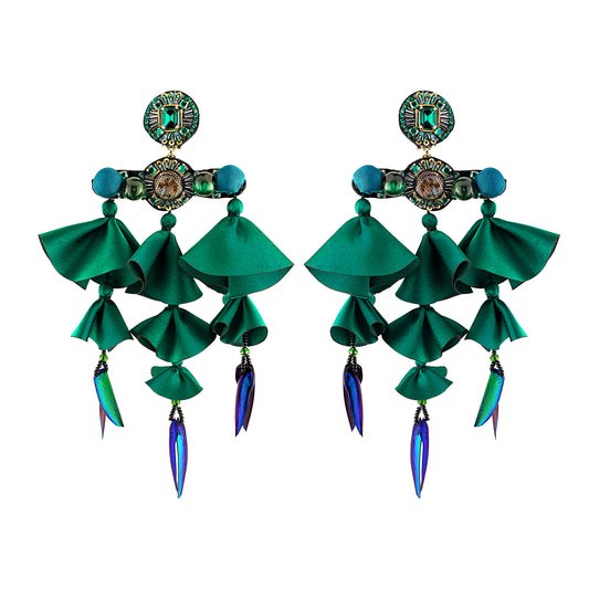 Emerald Satin Statement Earrings